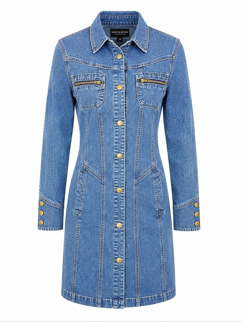 SUZANNE SOMERS | Country Western Stretch Denim Snap Front Dress Y2K Cowgirl | XS